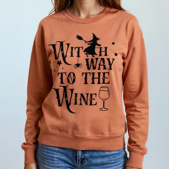 "Witch Way to the Wine" Halloween Sweatshirt - Picture 1 of 6
